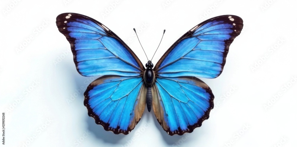 Fototapeta premium Softly blended blue butterfly wings on a white background, blue wings, watercolor painting, watercolor blue butterflies