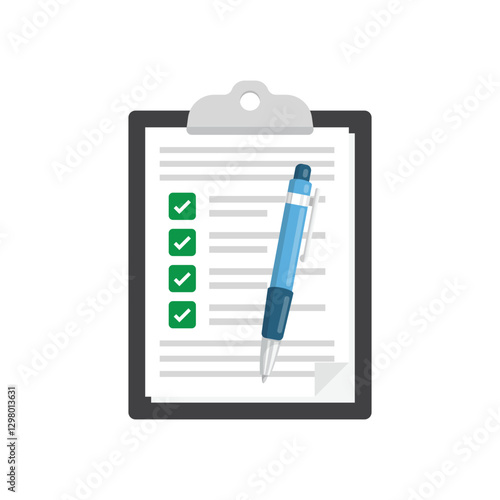 Clipboard with checklist with pen icon in flat style. Planning and organization of work vector illustration on isolated background. Document sign business concept.