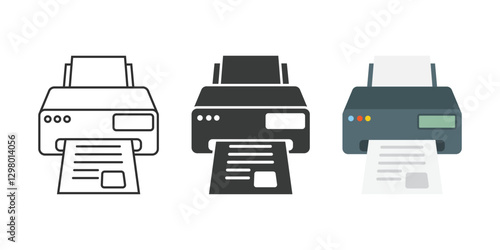 Printer icon set collection in flat style. Office machine vector illustration on isolated background. Printout sign business concept.