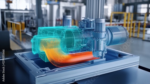 AI-powered mechanical fluid dynamics simulation optimizing efficiency in industrial cooling systems