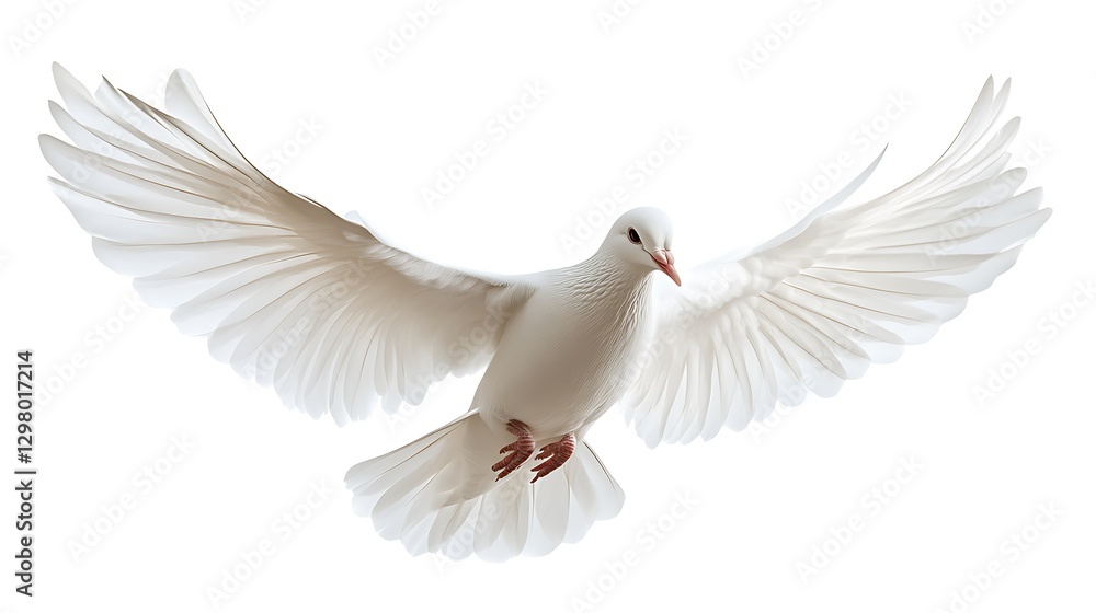 Fototapeta premium White Dove in Flight Against White Background