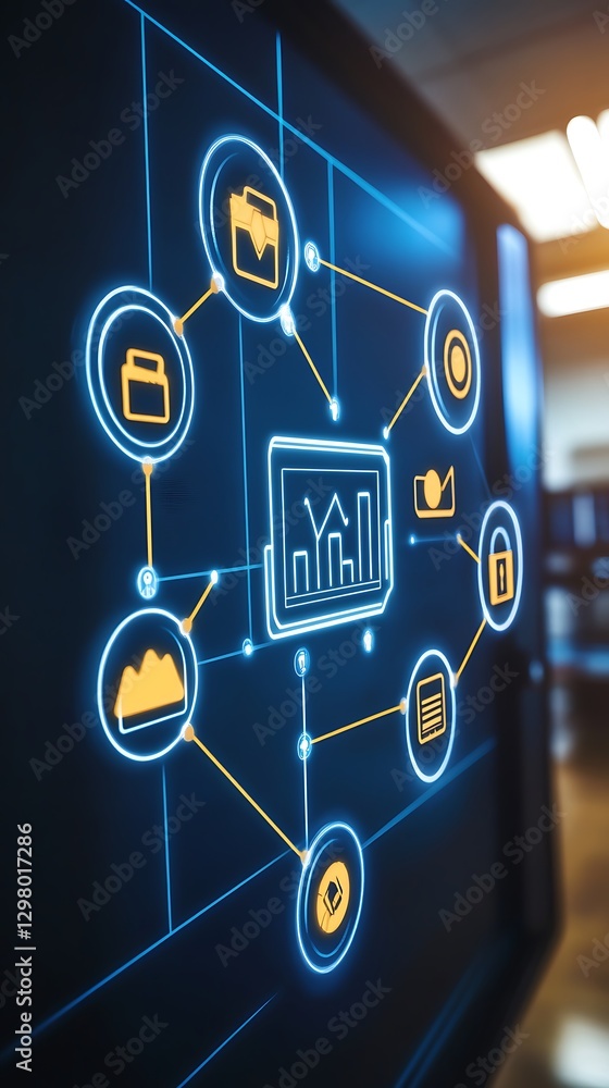 Futuristic Interface Displaying Network Connections and Data Visualization Futuristic Interface Displaying Network Connections and Data Visualization