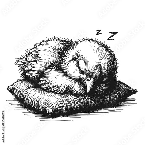 chicken sleeping line art drawing ink sketch vector hand drawn illustration background, restful moments  napping under the sun