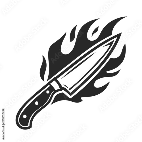 Silhouette of a burning chef's knife.