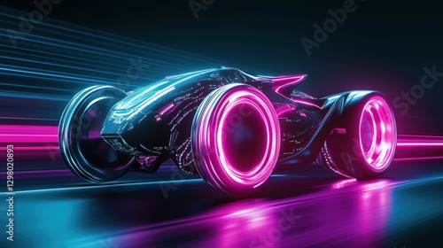 Futuristic Racing Car with Neon Lights in a Dynamic Motion Scene