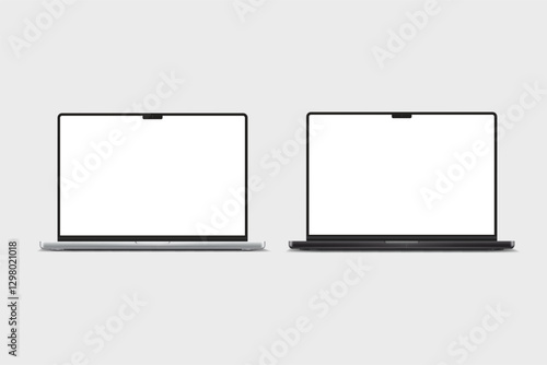 3D laptop digital device mockup with blank screen isolated on background. Realistic, high quality notebook empty display template for ui, ux, app, ads, banner marketing, website. Vector illustration
