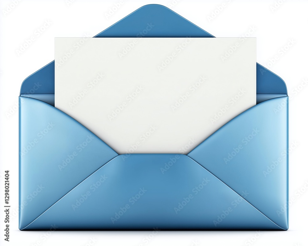 Light blue envelope with blank white paper isolated on white background perfect for correspondence or invitations Light blue envelope with blank white paper isolated on white background perfect for correspondence or invitations