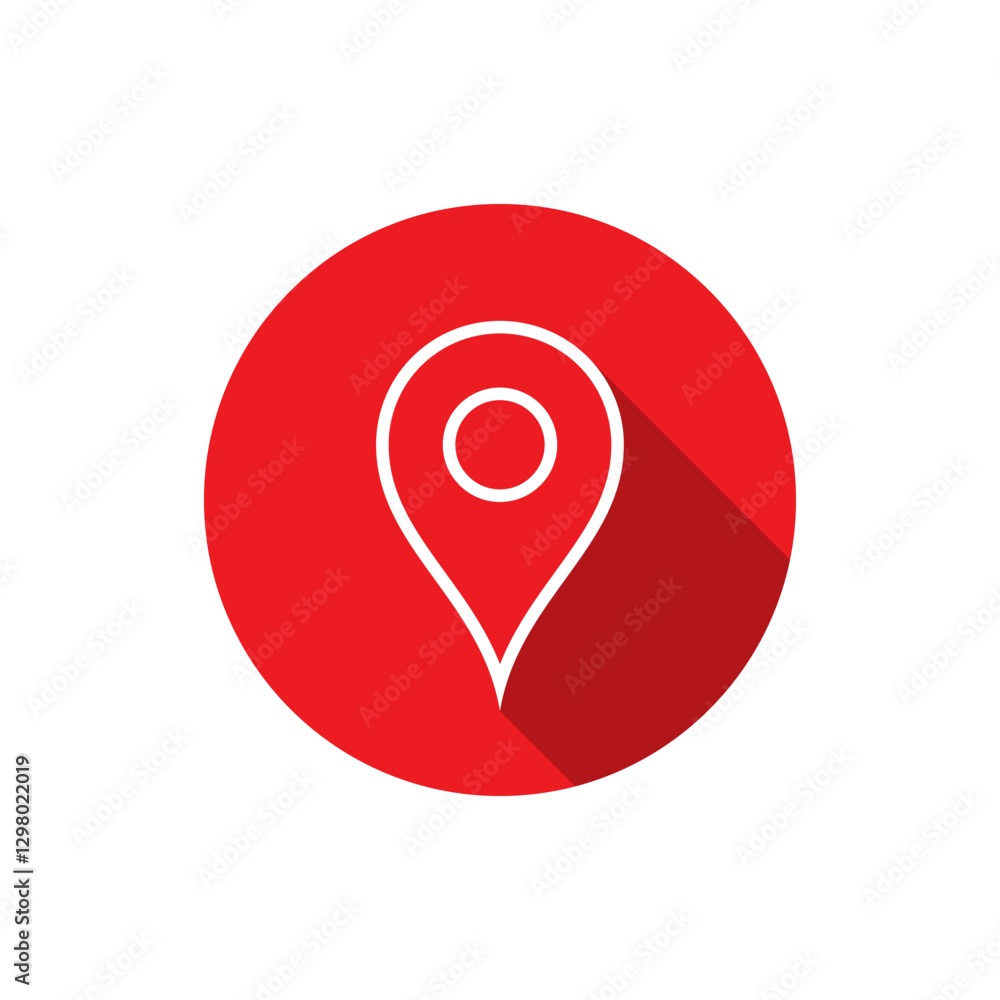 Fototapeta premium Location, map pin outline icon with long shadow. Address, place marker sign symbol