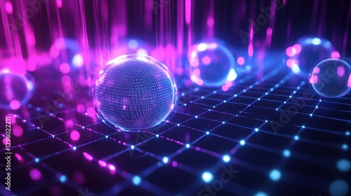 Colorful Abstract Futuristic Design with Shimmering Spheres and Lights