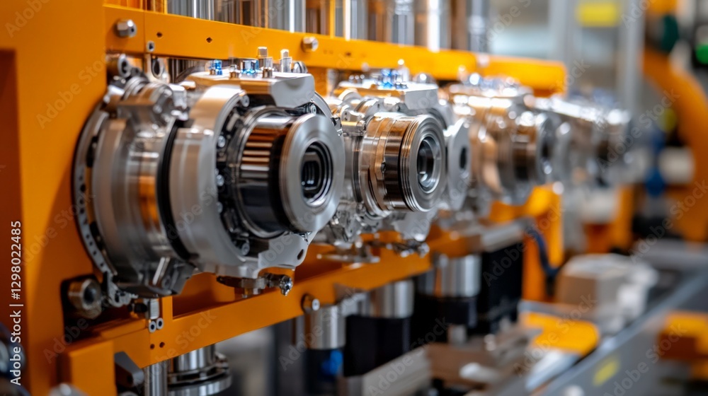 High-tech robotic assembly line producing next-gen automotive engines with extreme precision High-tech robotic assembly line producing next-gen automotive engines with extreme precision