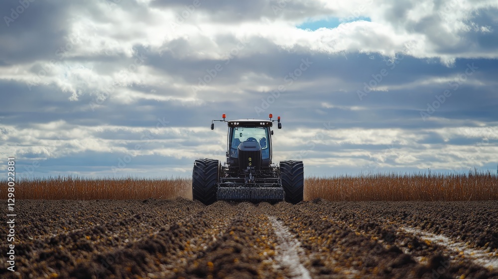 Fototapeta premium Next-gen AI-powered mechanical plowing system adapting soil treatment based on real-time data