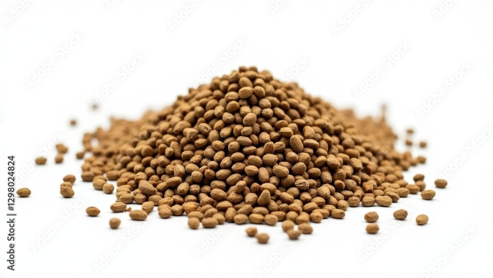 Ajwain. Pile of brown seed is on white surface Ajwain. Pile of brown seed is on white surface