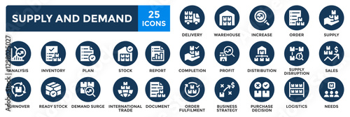 Supply and Demand icon collection set. Containing supply, demand, distribution, stock, delivery icon.