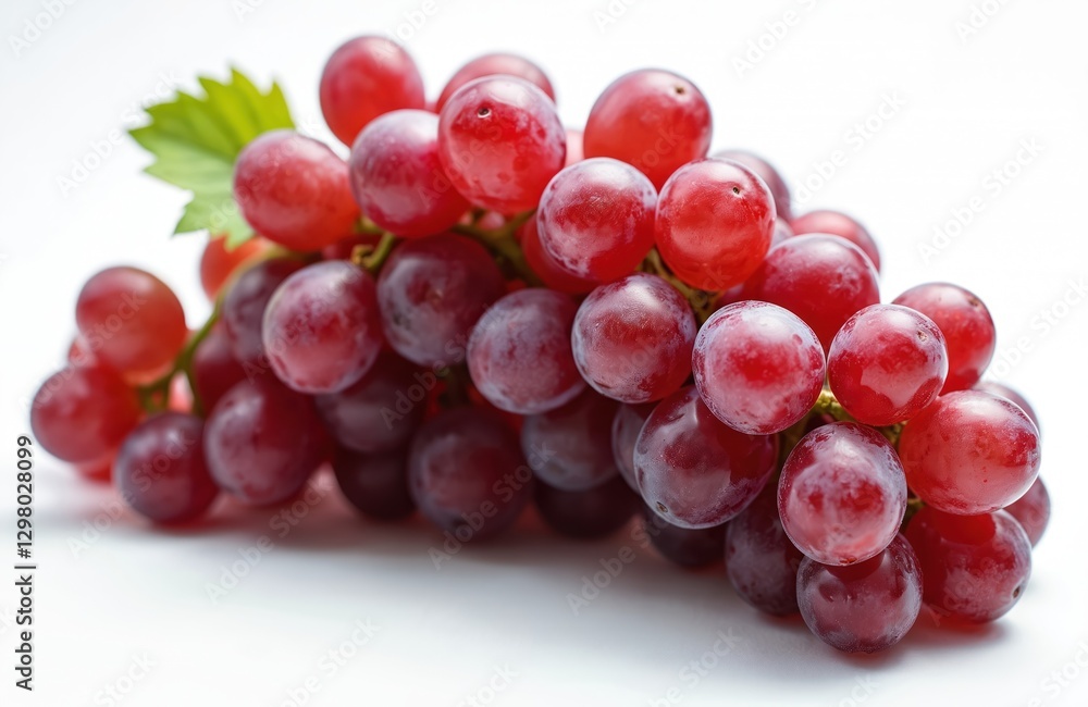 Single bunch of red grapes glowing against white background. Ripe juicy fruit, healthy snack, sweet dessert ingredient. Perfect for wine, juice production, agriculture related ads or healthy food. Single bunch of red grapes glowing against white background. Ripe juicy fruit, healthy snack, sweet dessert ingredient. Perfect for wine, juice production, agriculture related ads or healthy food.