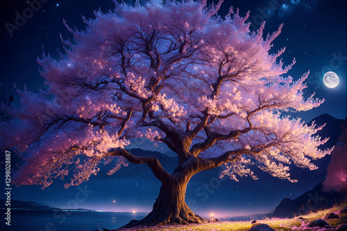 夜のライトアップされた美しい桜の木