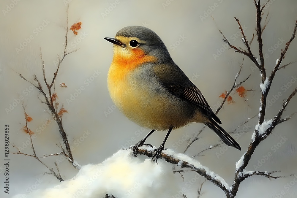 Winter bird perched on snowy branch Winter bird perched on snowy branch
