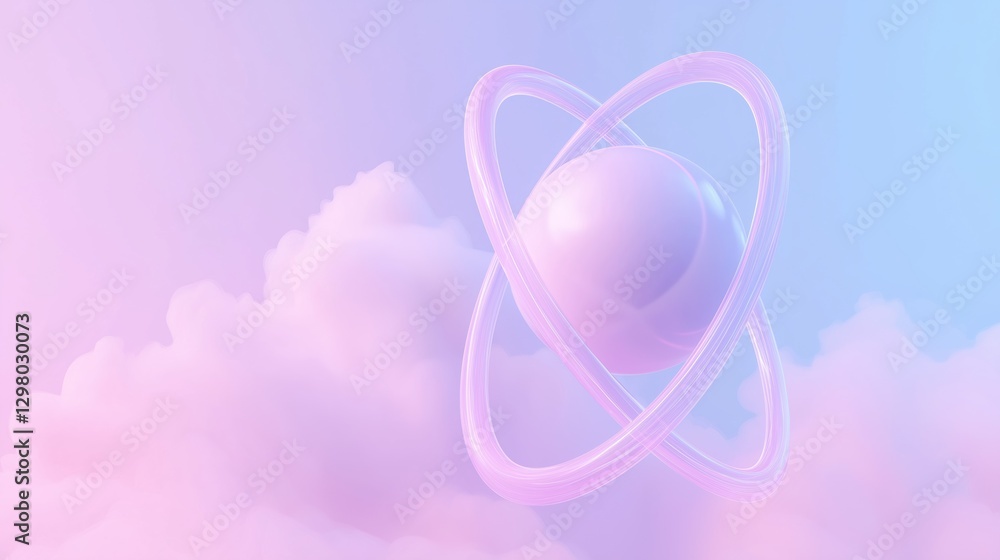 Digital illustration of an atom in the sky. the atom is in the center of the image, with a pink and blue background. Digital illustration of an atom in the sky. the atom is in the center of the image, with a pink and blue background.