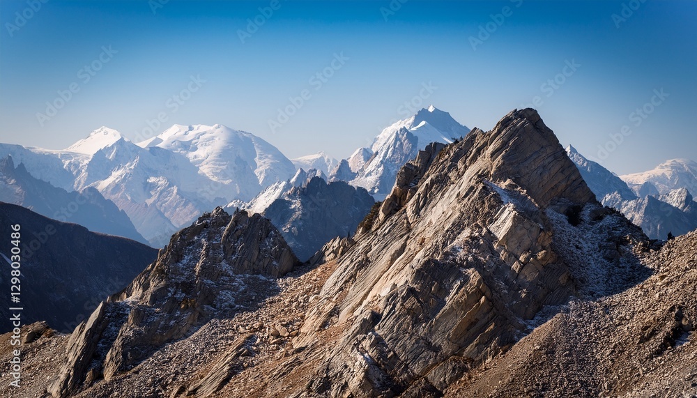 Obraz premium Macro mountain range close-up: sharp, rugged peaks, detailed rocky texture. Captures the raw power and epic scale of nature. Ideal for adventure and landscape backgrounds