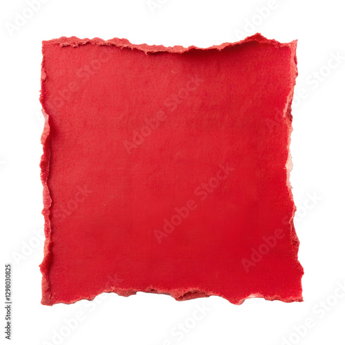 Red torn paper square on transparent background