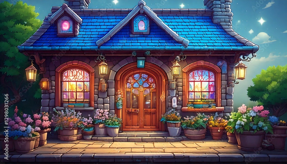 レトロゲーム風の自然のピクセルアート背景(魔法ショップ外観) Generative AI レトロゲーム風の自然のピクセルアート背景(魔法ショップ外観) Generative AI