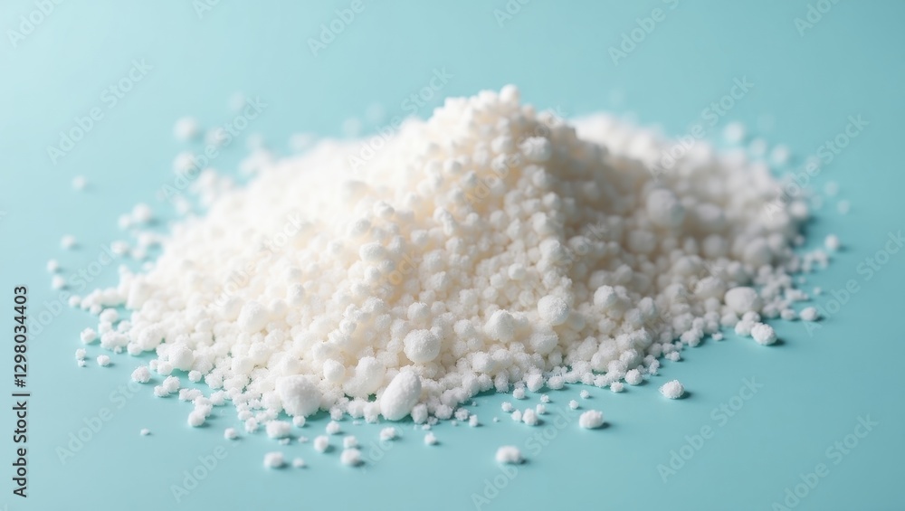 Magnesium Citrate. White powder is scattered on blue surface Magnesium Citrate. White powder is scattered on blue surface