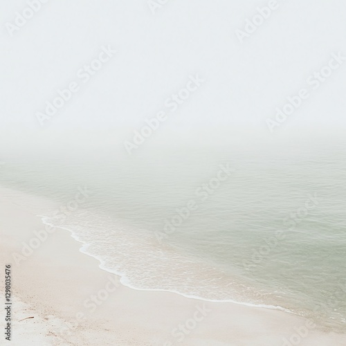 Morning mist over calm waters invites serenity at the beach in soft hues of light