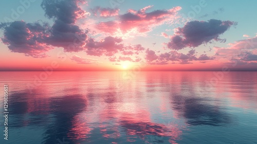 Colorful sky and ocean reflection during sunset creates serene atmosphere over water