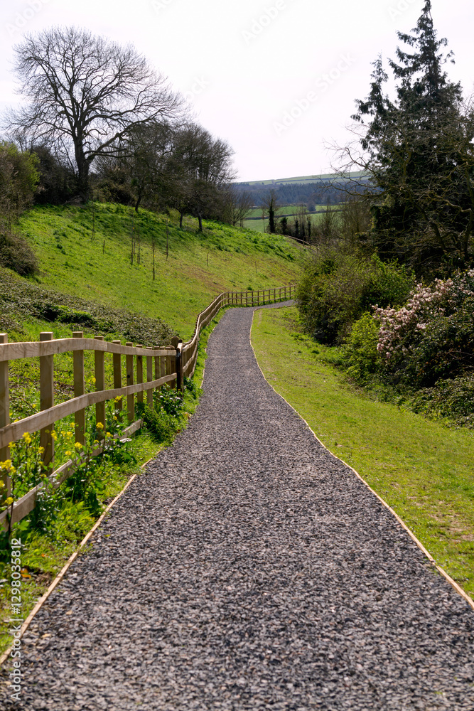 Landscape of evergreen fields and meadows in England, Devon, Crediton, Europe. Landscape of evergreen fields and meadows in England, Devon, Crediton, Europe.