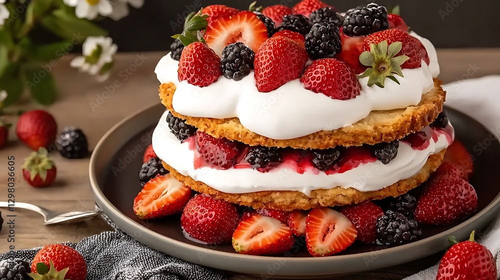 Layered Shortcake with Whipped Cream and Berries Layered Shortcake with Whipped Cream and Berries