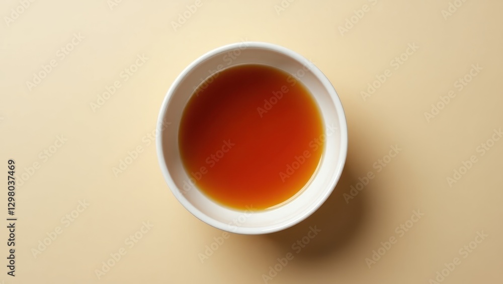 Ponzu. Tea is in white bowl on yellow surface Ponzu. Tea is in white bowl on yellow surface