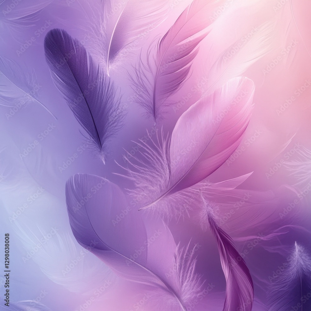 Fototapeta premium Floating Colorful Feathers on a Delicate Background An Ethereal and Dreamy Abstract Image with Delicate Texture and Airy Light. Elegant and Serene