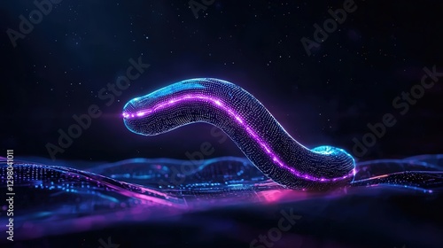 Neon worm crawling on futuristic waves with stars against a cosmic backdrop