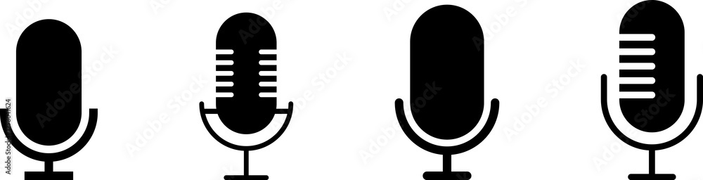 Microphone Icons set. Microphone sign, Mic, communications, radio, Podcast, microphone icon. Karaoke mic web and mobile app icons - illustration symbol isolated on transparent background. Microphone Icons set. Microphone sign, Mic, communications, radio, Podcast, microphone icon. Karaoke mic web and mobile app icons - illustration symbol isolated on transparent background.