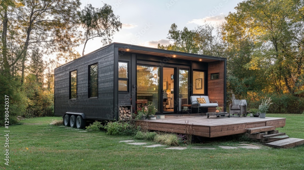 AI-controlled net-zero energy tiny home, offering futuristic sustainable living for minimalist families AI-controlled net-zero energy tiny home, offering futuristic sustainable living for minimalist families