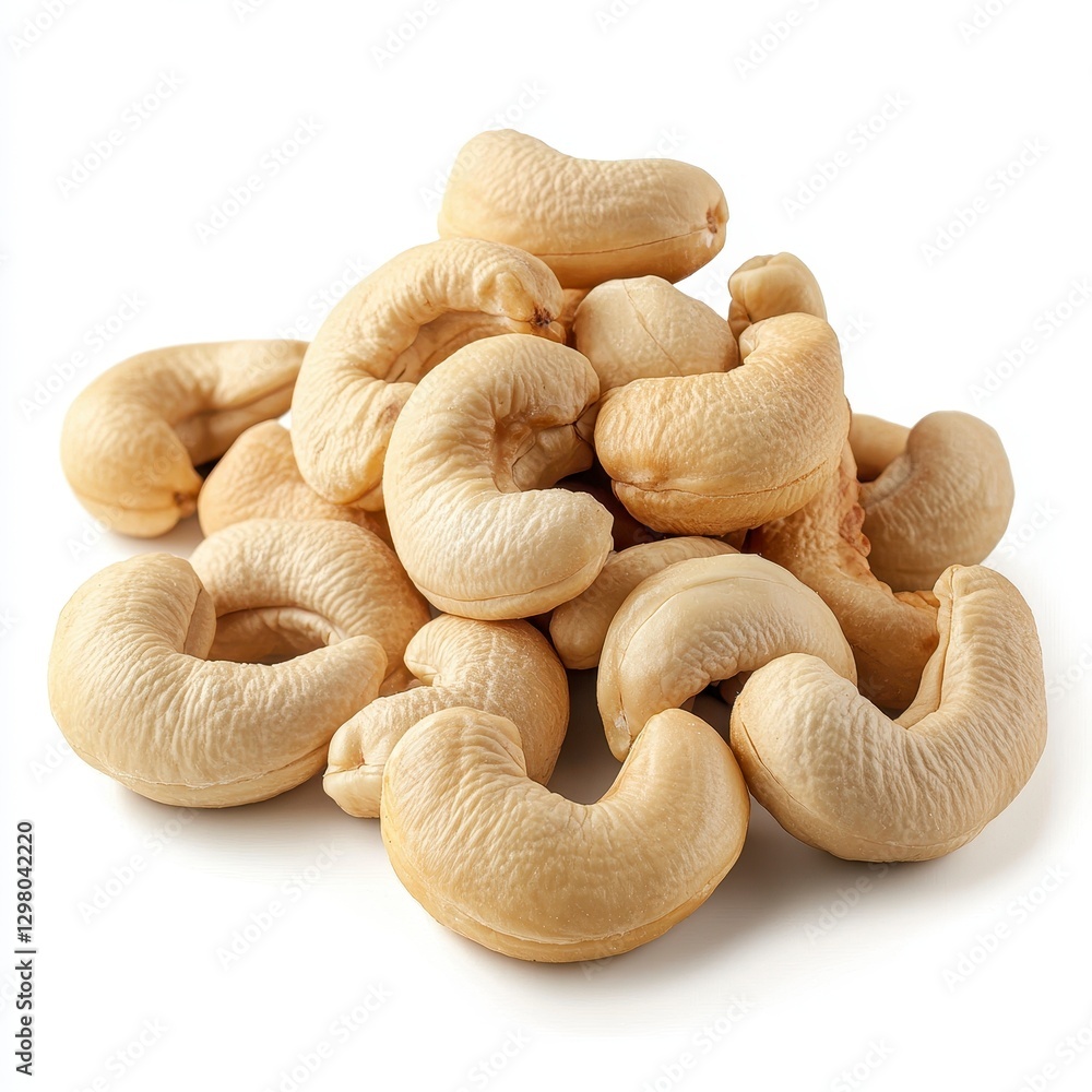 Pile of Roasted Cashew Nuts on White Background Pile of Roasted Cashew Nuts on White Background