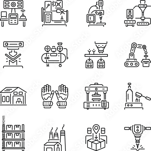 Set of Manufacturing Machinery Linear Icons


