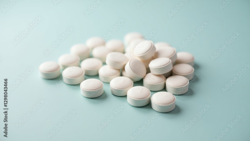 Toothpaste Tablets. Pills are white and have lot of white caps Toothpaste Tablets. Pills are white and have lot of white caps