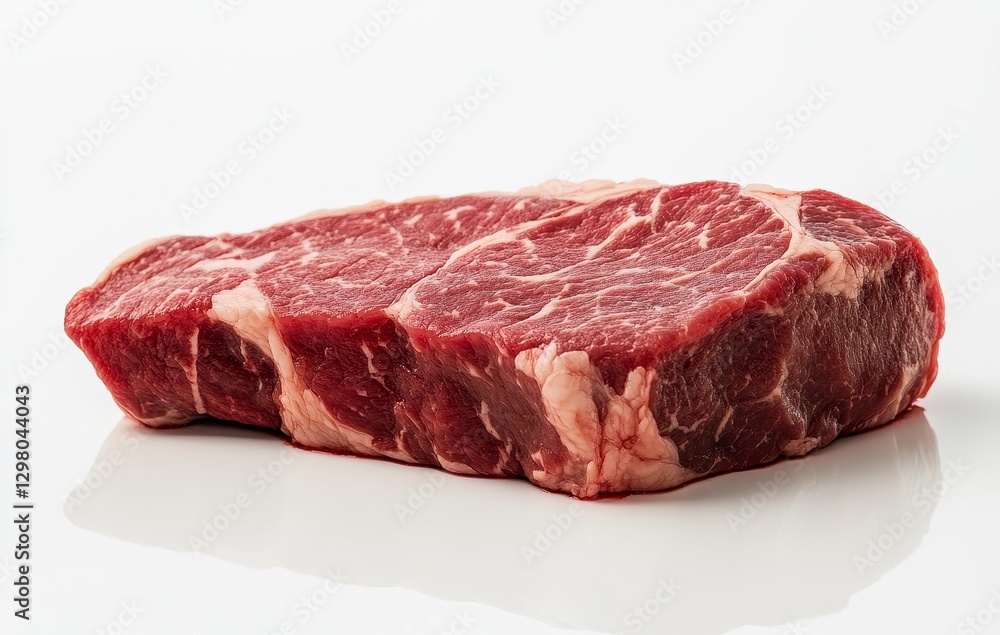 Raw Marbled Beef Steak on White Background Raw Marbled Beef Steak on White Background