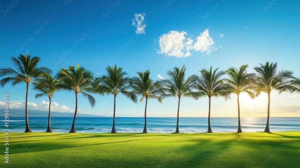 Serene sunset over tropical beach with palm trees. Serene sunset over tropical beach with palm trees.