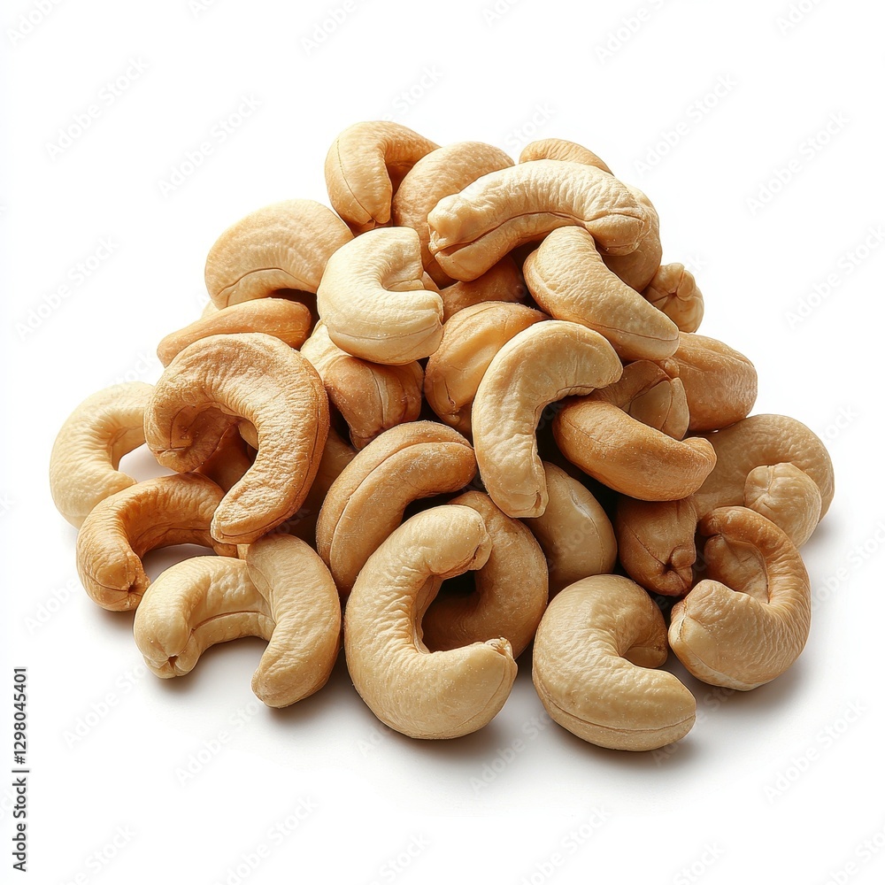 Roasted Cashew Nuts Pile on White Background Roasted Cashew Nuts Pile on White Background