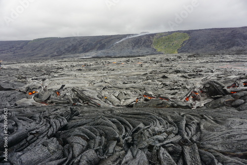 Active lava flows over old lava field in Hawaii