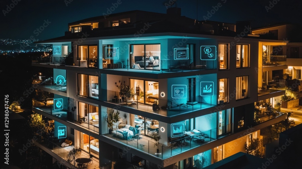 Smart Home at Night: Modern Architecture and Technology Integration Smart Home at Night: Modern Architecture and Technology Integration