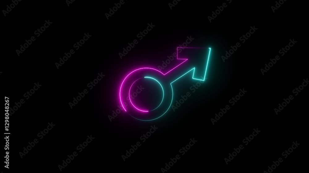 Neon glowing gender animation with man icon. linked gender symbols, adult sex icon animation, Neon glowing gender animation with man icon. linked gender symbols, adult sex icon animation,