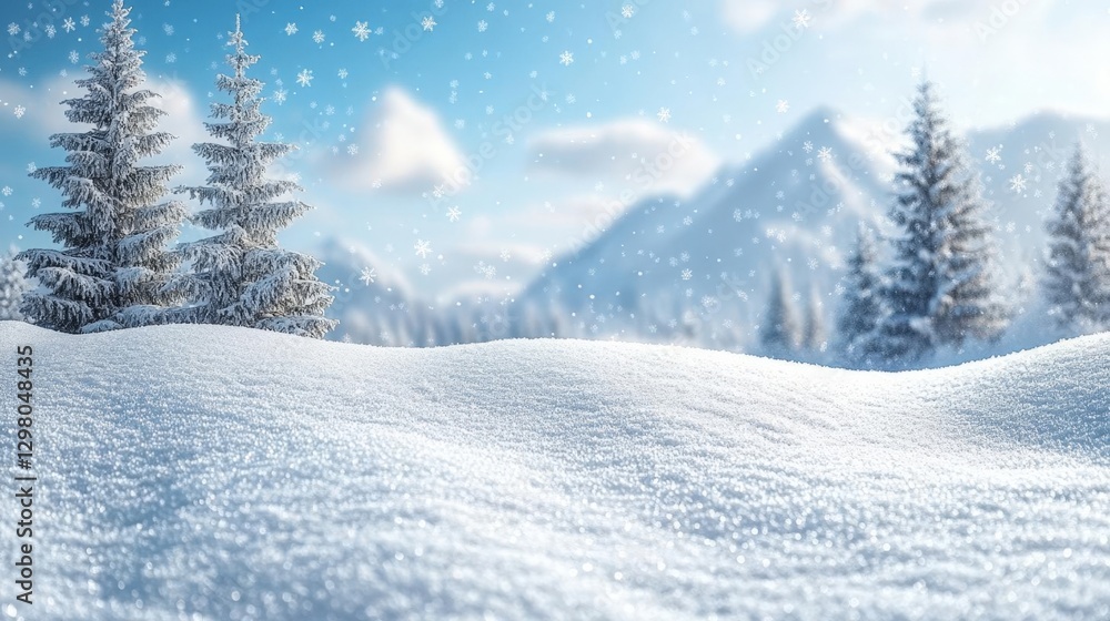 Fototapeta premium Snowy Winter Landscape With Mountains