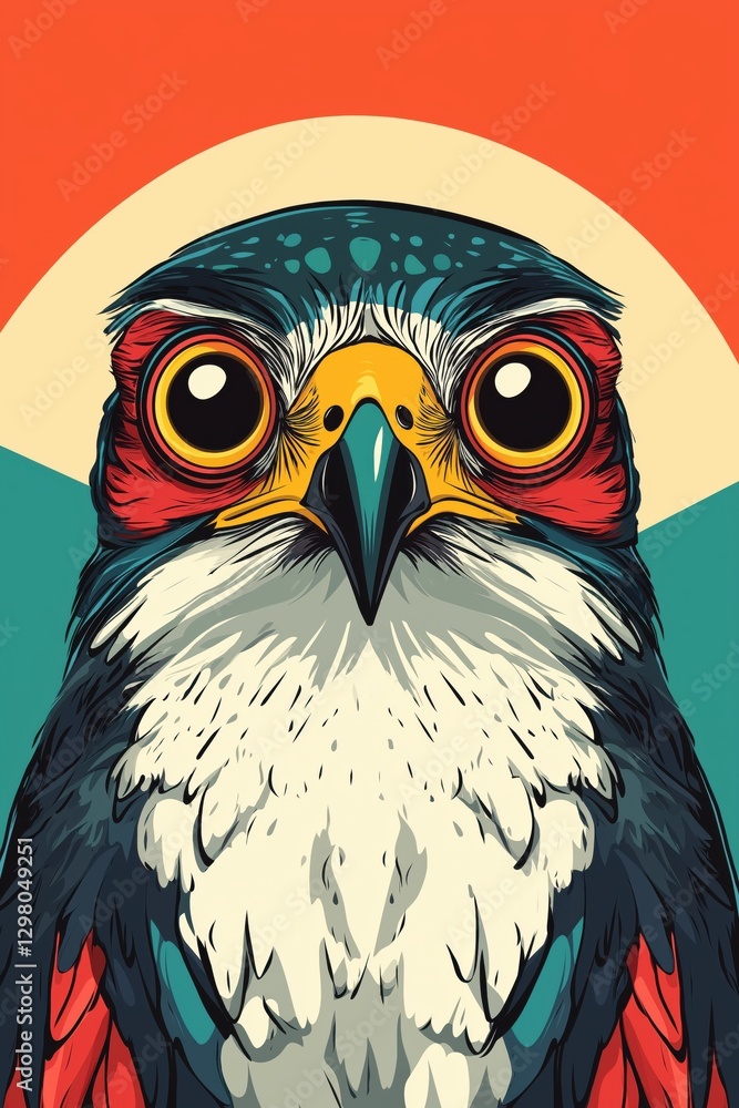 Fototapeta premium Stylized bird with bold eyes on vibrant background