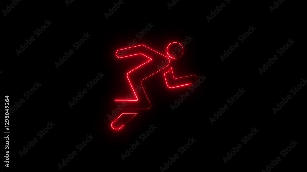 Glowing neon line runner sing. Glowing neon line a man racing icon black background. Career Pathways Line Icon motion Glowing neon line runner sing. Glowing neon line a man racing icon black background. Career Pathways Line Icon motion