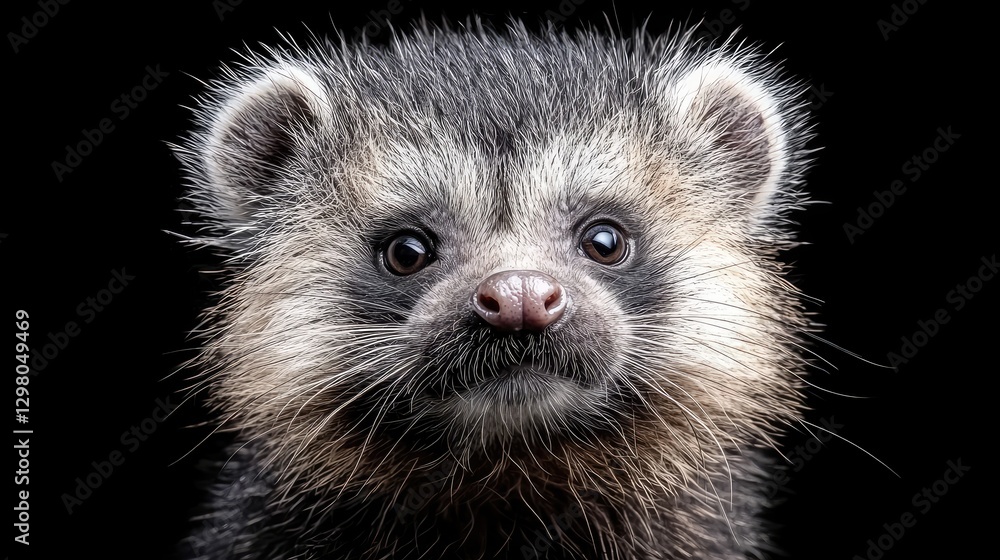 Cute Asian palm civet portrait, dark background, wildlife photography, nature conservation Cute Asian palm civet portrait, dark background, wildlife photography, nature conservation