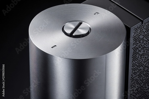 Sleek Silver Control Knob on Modern Electronic Device Against Black Background