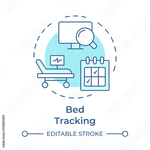 Bed tracking soft blue concept icon. Real time wards monitoring. Hospital management. Healthcare facility. Round shape line illustration. Abstract idea. Graphic design. Easy to use in brochure