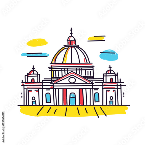 Saint Peter's Basilica illustration in an doodle inca cartoon style. Simple minimalist drawing of Basilica of Saint Peter